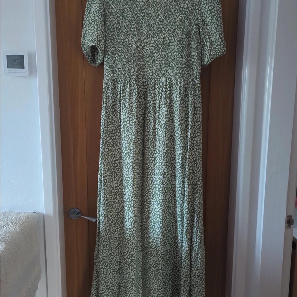 Green Smocked Sundress with Puff Sleeves